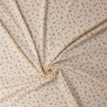 Dusty Pink Floral on Ivory Cotton Micro Waffle Knit #31899 Fabric By The Yard - Wide shot
