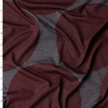 Wine Jumbo Dot on Heather Charcoal Italian Rayon/Spandex Jersey Knit #31915 Fabric By The Yard