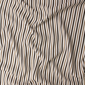 Black and Tan Rustic Stripe on White Designer Linen #31916 Fabric By The Yard - Wide shot