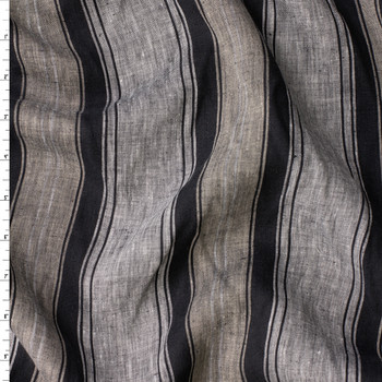 Black on Light Grey Vertical Stripe Designer Linen #31918 Fabric By The Yard