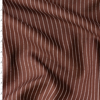 White Vertical Pinstripe on Brown Designer Linen #31920 Fabric By The Yard