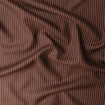 White Vertical Pinstripe on Brown Designer Linen #31920 Fabric By The Yard - Wide shot