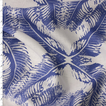 Slate on White Diamond Fronds Designer Linen #31924 Fabric By The Yard