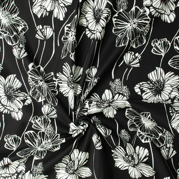 White on Black Cutout Floral Stretch Cotton/Poplin #31943 Fabric By The Yard - Wide shot