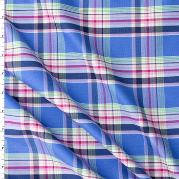 Pink, Lime, and Periwinkle Plaid Cotton Oxford #31948 Fabric By The Yard