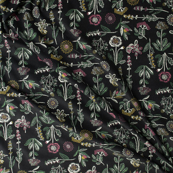 Keepsake Wildflowers on Black Japanese Micro Wale Corduroy from Hokkoh #31954 Fabric By The Yard - Wide shot