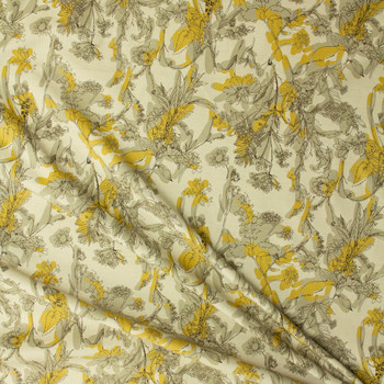 Taupe and Mustard Sketchbook Floral on Light Tan Japanese Micro Wale Corduroy from Hokkoh #31958 Fabric By The Yard - Wide shot