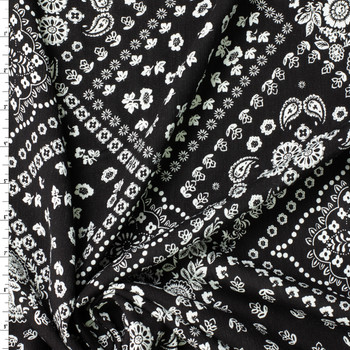 Diagonal Bandana Floral on Black Rayon Gauze #31965 Fabric By The Yard