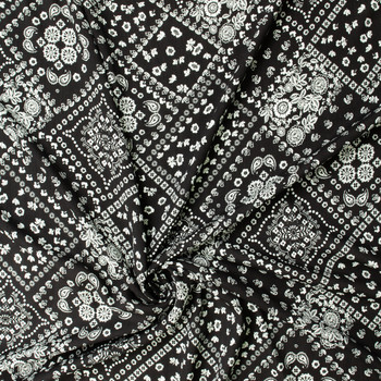 Diagonal Bandana Floral on Black Rayon Gauze #31965 Fabric By The Yard - Wide shot