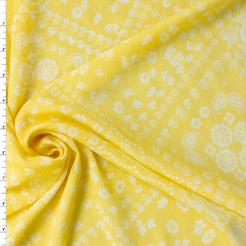 Diagonal Bandana Floral on Yellow Rayon Gauze #31973 Fabric By The Yard