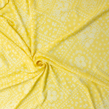 Diagonal Bandana Floral on Yellow Rayon Gauze #31973 Fabric By The Yard - Wide shot