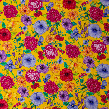 Yellow Flora Quilter’s Cotton from Timeless Treasures #31994 Fabric By The Yard - Wide shot