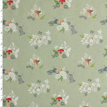 Garden Rabbits and Mushrooms Quilter’s Cotton from Dear Stella #32010 Fabric By The Yard