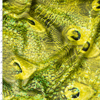 Lime Layered Peacock Feathers Poly Charmeuse #32017 Fabric By The Yard
