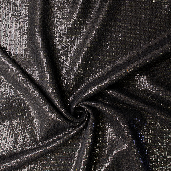 Black and Metallic Gold with Clear Sequins Designer Tweed #32027 Fabric By The Yard - Wide shot
