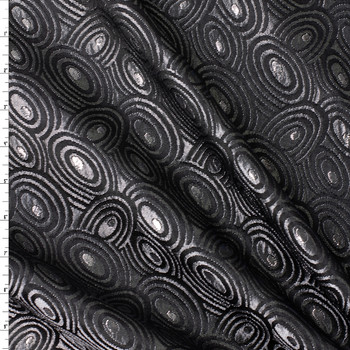 Gunmetal and Black Metallic Ovals Designer Brocade #32028 Fabric By The Yard