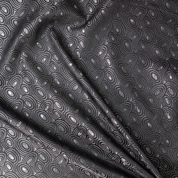 Gunmetal and Black Metallic Ovals Designer Brocade #32028 Fabric By The Yard - Wide shot