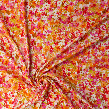 Summer Bliss Small Watercolor Floral Linen Look Rayon #32039 Fabric By The Yard - Wide shot