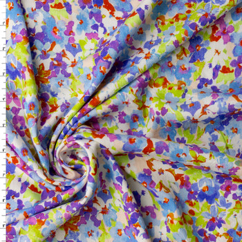 Meadow Brook Small Watercolor Floral Linen Look Rayon #32040 Fabric By The Yard