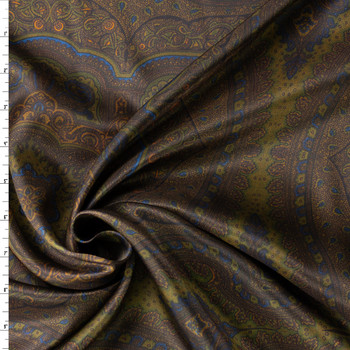 Olive and Navy Paisley Print Designer Cupro Lining #32054 Fabric By The Yard