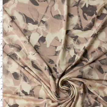 Taupe and Tan Leaves and Branches Designer Rayon Jersey Knit #32056 Fabric By The Yard