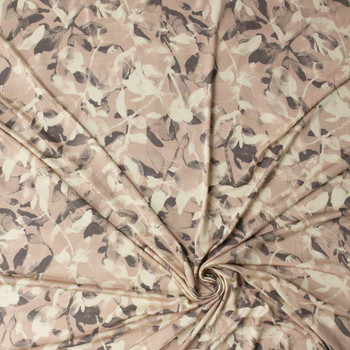Taupe and Tan Leaves and Branches Designer Rayon Jersey Knit #32056 Fabric By The Yard - Wide shot
