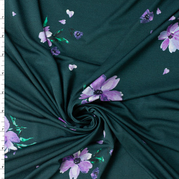 Lilac Flowers on Dark Hunter Designer Rayon Jersey Knit #32058 Fabric By The Yard