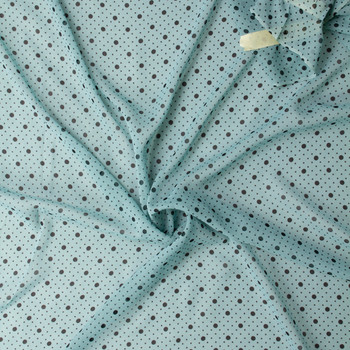 Black on Dusty Aqua Dots Silk Chiffon #32064 Fabric By The Yard - Wide shot