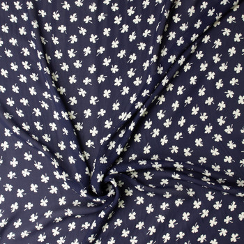 Ivory Shamrocks on Navy Blue Silk Chiffon #32065 Fabric By The Yard - Wide shot