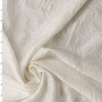 Offwhite on Offwhite Floral Embroidered Cotton/Silk #32074 Fabric By The Yard