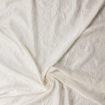 Offwhite on Offwhite Floral Embroidered Cotton/Silk #32074 Fabric By The Yard - Wide shot