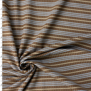 Brown and Sky Blue Horizontal Stripe Ribbed Nylon/Spandex from Frankies Bikinis #32177 Fabric By The Yard