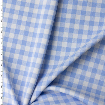 Sky Blue and White Gingham Nylon/Spandex Double Knit from ‘Frankies Bikinis' #32178 Fabric By The Yard