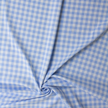Sky Blue and White Gingham Nylon/Spandex Double Knit from ‘Frankies Bikinis' #32178 Fabric By The Yard - Wide shot