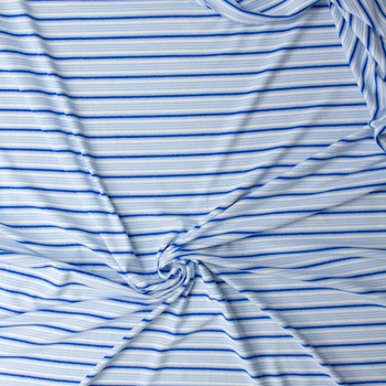 White and Royal on Baby Blue Horizontal Stripe Nylon/Spandex Stretch Terry from ‘Frankies Bikinis’ #32180 Fabric By The Yard - Wide shot