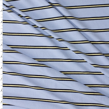 Yellow, Navy, and Sky Blue Horizontal Pencil Stripe Stretch Rayon/Spandex Jersey #32183 Fabric By The Yard