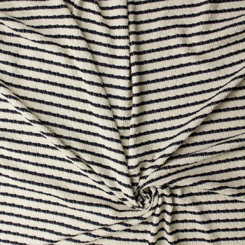Navy on Offwhite Horizontal Stripe Stretch Pucker Knit #32188 Fabric By The Yard - Wide shot