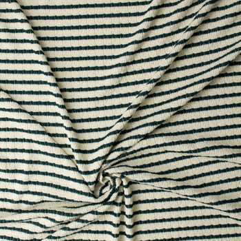 Emerald on Offwhite Horizontal Stripe Stretch Pucker Knit #32189 Fabric By The Yard - Wide shot