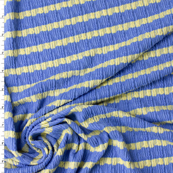 Yellow on Sky Blue Horizontal Stripe Stretch Pucker Knit #32190 Fabric By The Yard