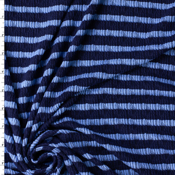 Periwinkle on Navy Horizontal Stripe Stretch Pucker Knit #32191 Fabric By The Yard