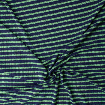Lime on Navy Horizontal Stripe Stretch Pucker Knit #32192 Fabric By The Yard - Wide shot