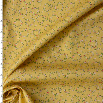 Cottage Heart Floral on Soft Gold Cotton Voile #32295 Fabric By The Yard