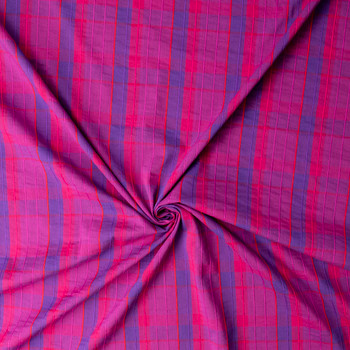 Magenta, Red, and Purple Plaid  Italian Texture Striped Stretch Lightweight Cotton Woven #32301 Fabric By The Yard - Wide shot