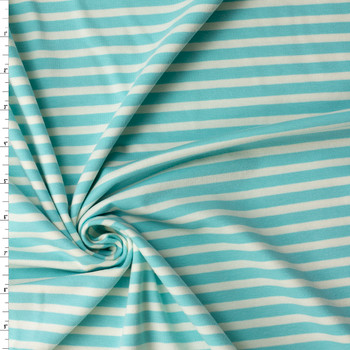 Striped Alike Aqua Stretch Cotton Jersey Knit from Art Gallery Fabrics #32306 Fabric By The Yard