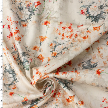 Orange Blossom Branches on Ivory Shirtweight Cotton Sateen #32323 Fabric By The Yard