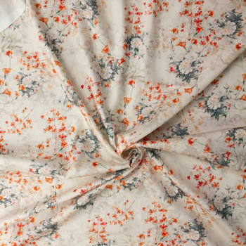 Orange Blossom Branches on Ivory Shirtweight Cotton Sateen #32323 Fabric By The Yard - Wide shot