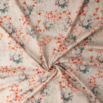 Orange Blossom Branches on Peach Shirtweight Cotton Sateen #32324 Fabric By The Yard - Wide shot