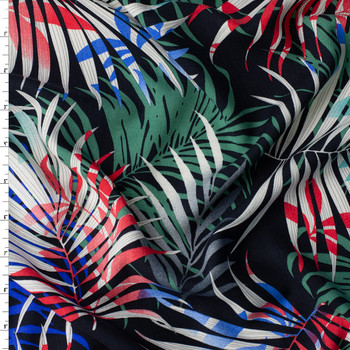 Colorful Layered Fronds on Black Rayon Challis #32329 Fabric By The Yard
