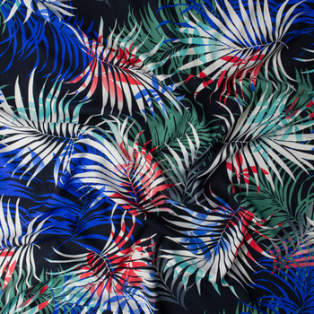 Colorful Layered Fronds on Black Rayon Challis #32329 Fabric By The Yard - Wide shot