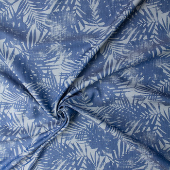 Blue and Silver Grunge Fronds Shirtweight Tencel Denim #32330 Fabric By The Yard - Wide shot